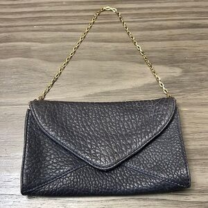 ANTONIO MELANI LEATHER GRAY ENVELOPE CLUTCH WITH GOLD CHAIN